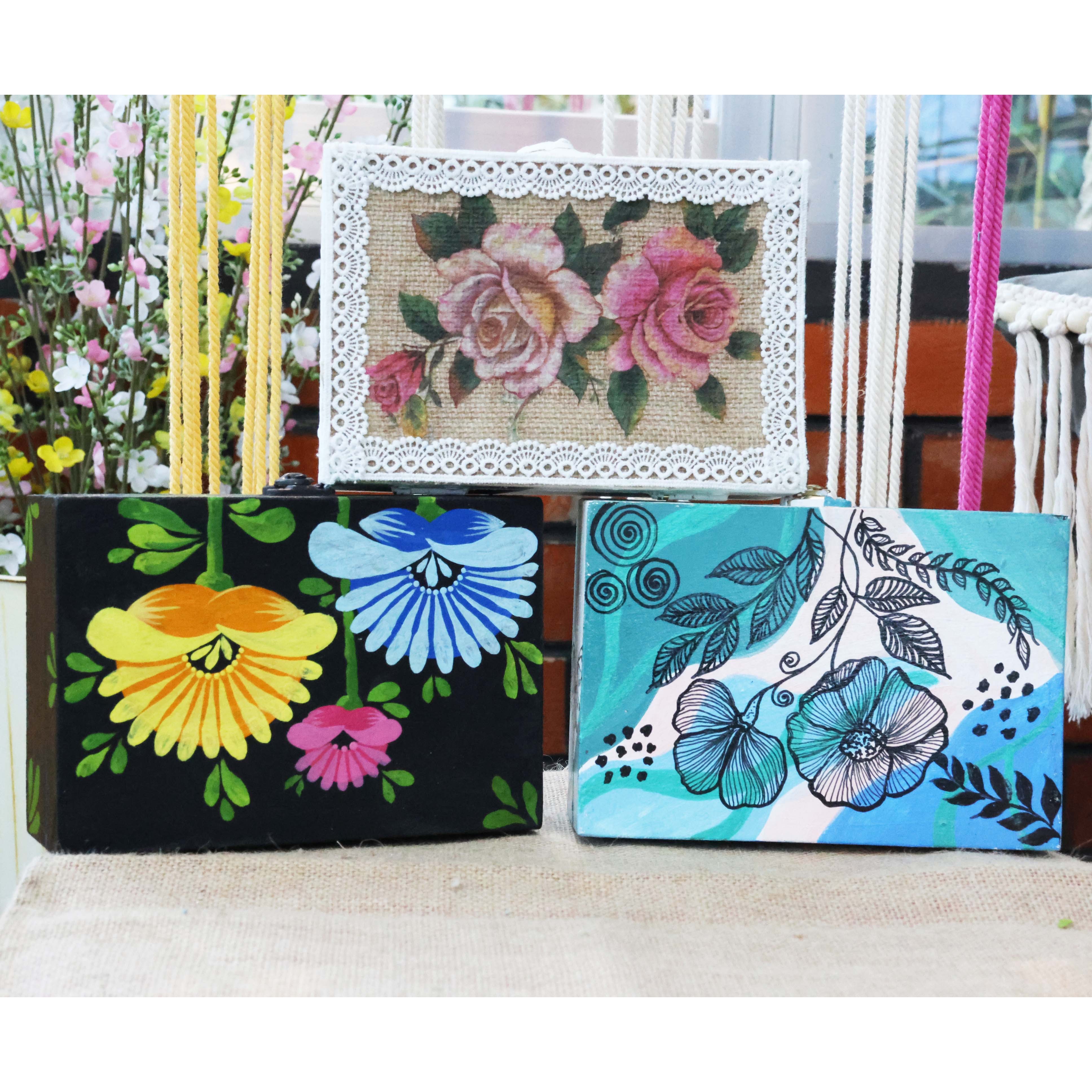 “Floral Expressions” Handcrafted Organizer Box Trio