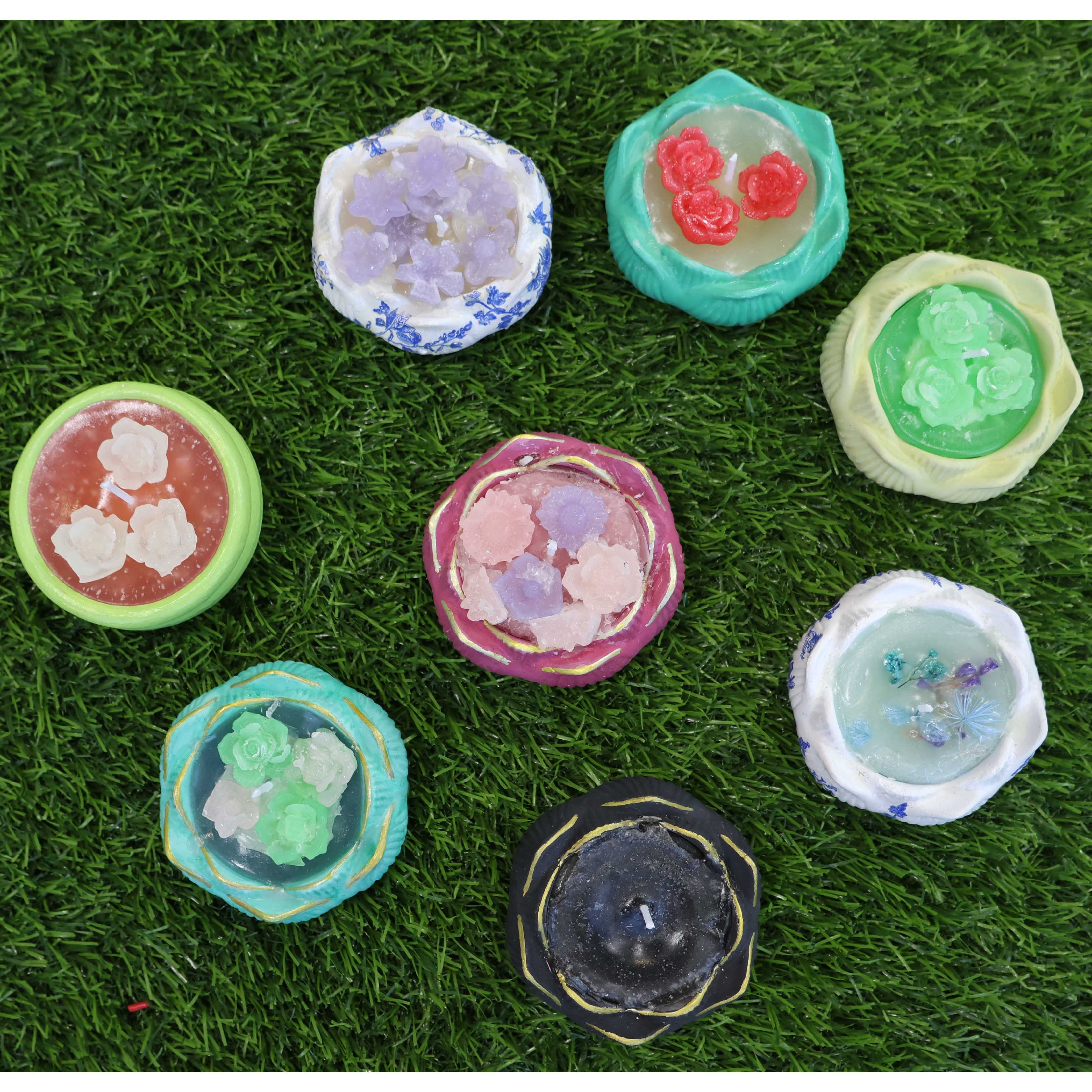 Decorative Floral Gel Wax Candles in Designer Holders
