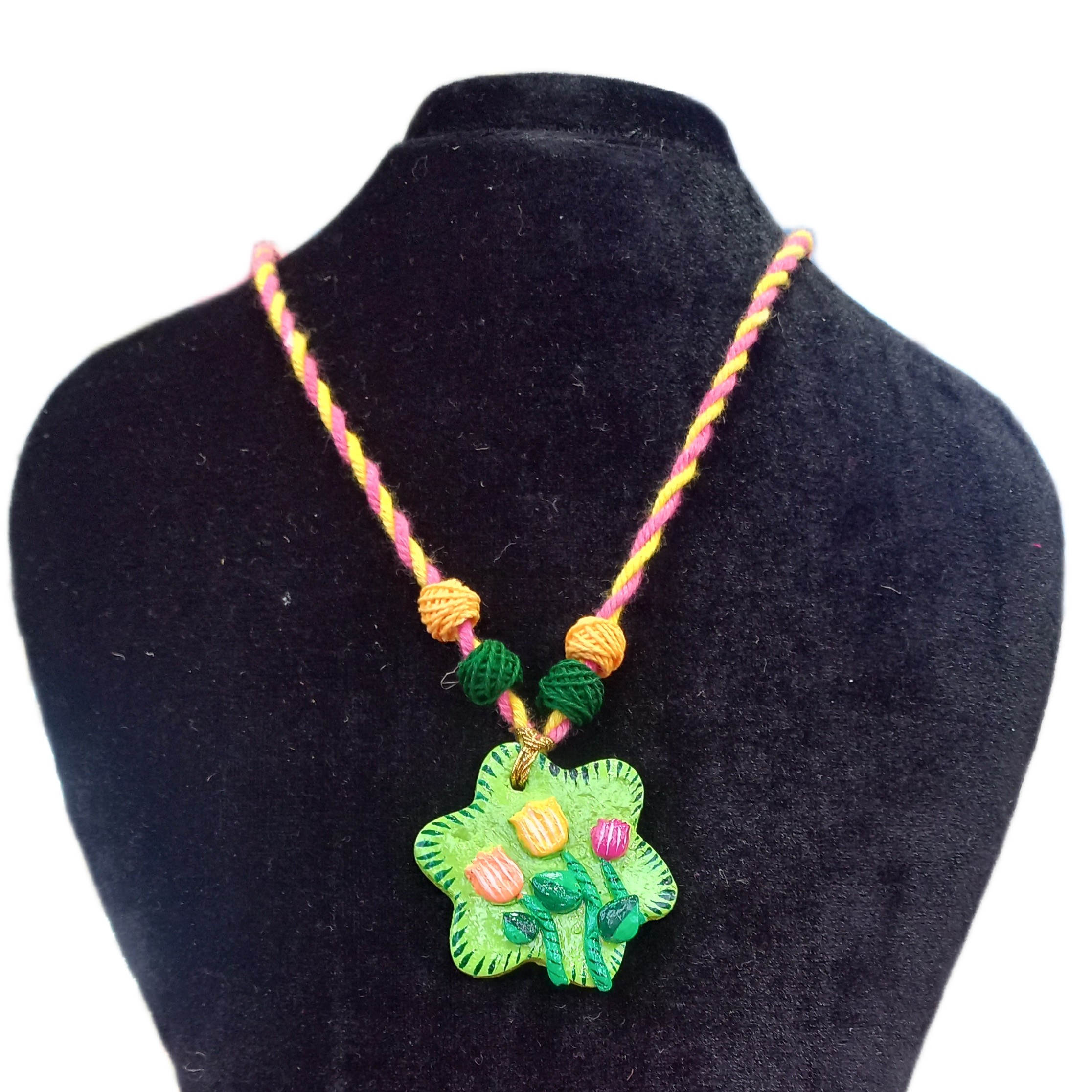 Handmade Embroidered Yarn Pendant Necklace