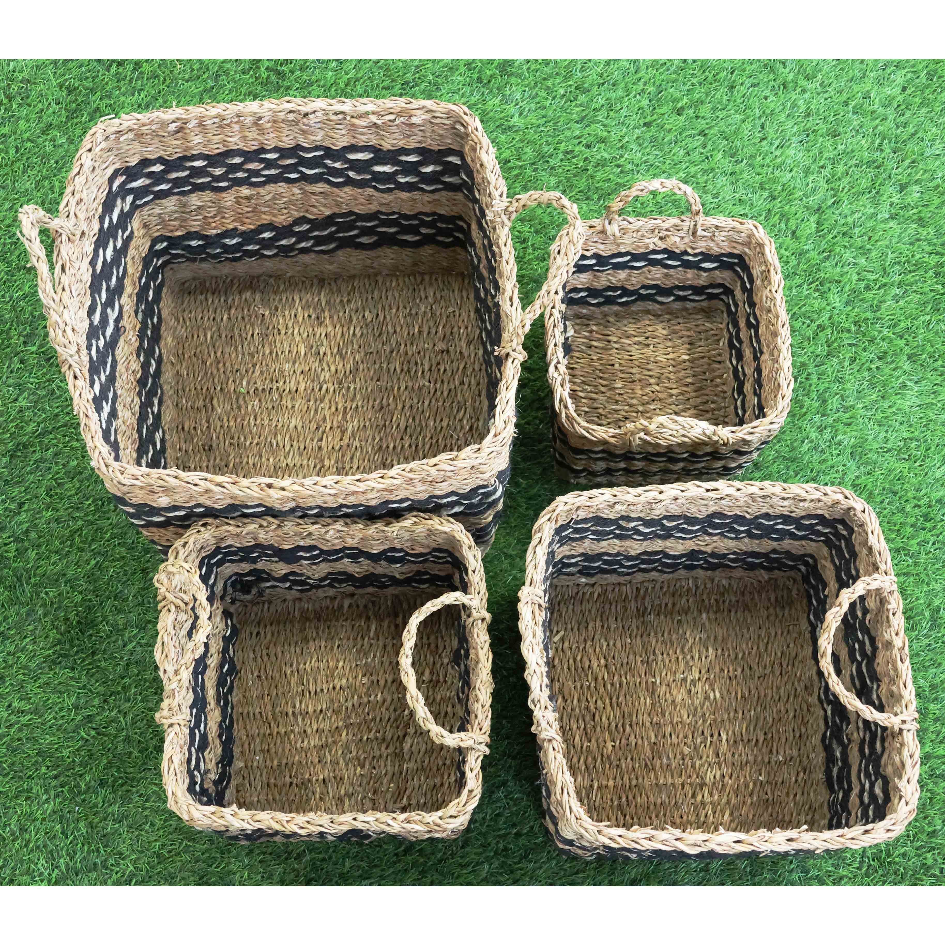 Handwoven Hogla Leaf Storage Baskets with Handles