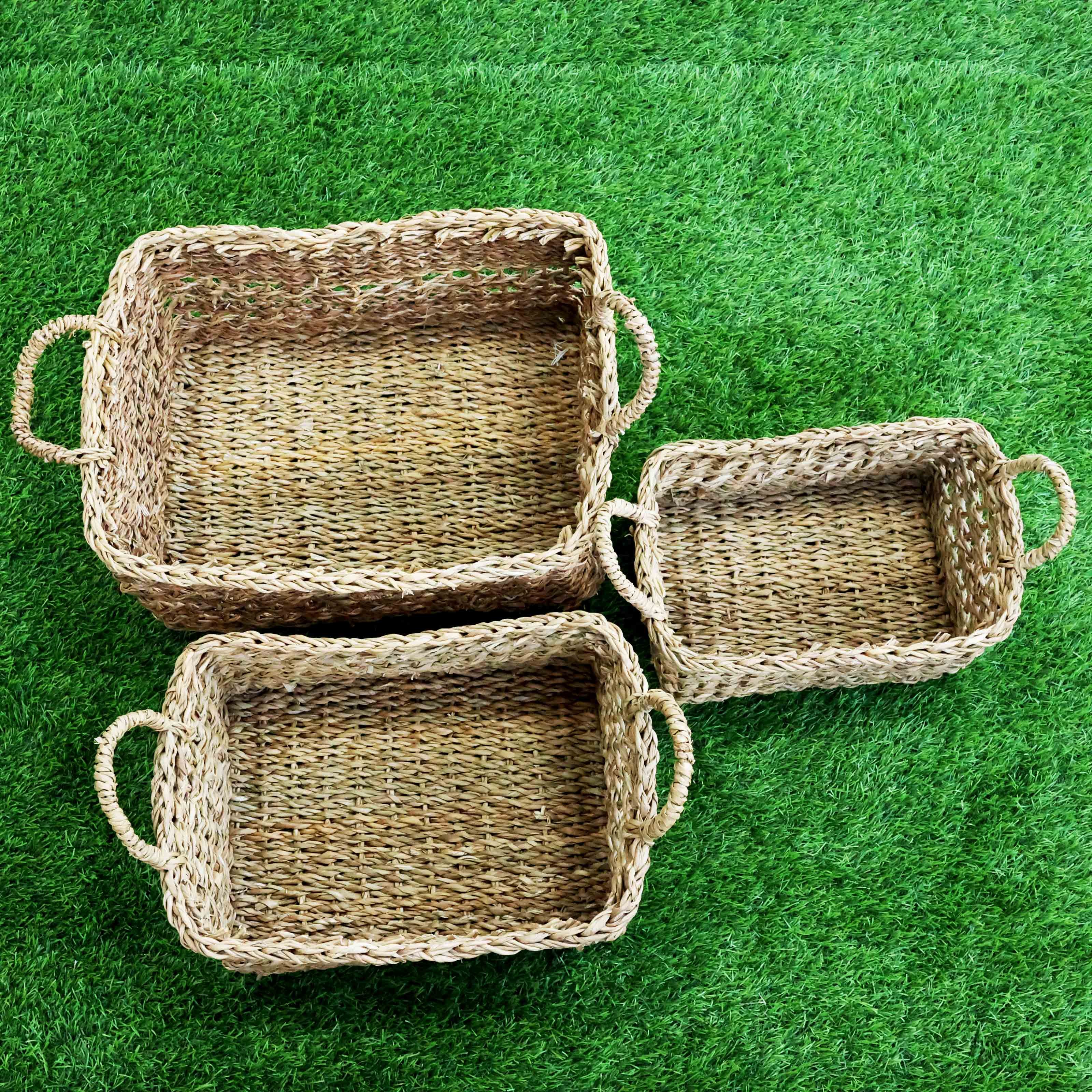 Handwoven Hogla Leaf Storage Basket Set
