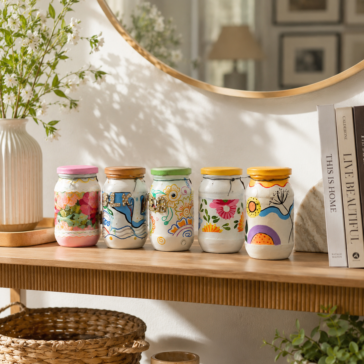Hand-Painted Decorative Glass Jar Set