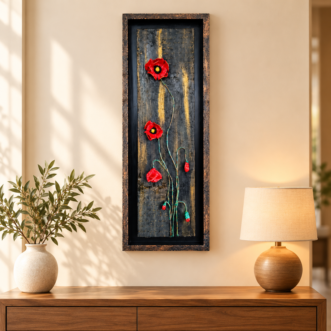 Handcrafted 3D Red Poppy Floral Wall Art