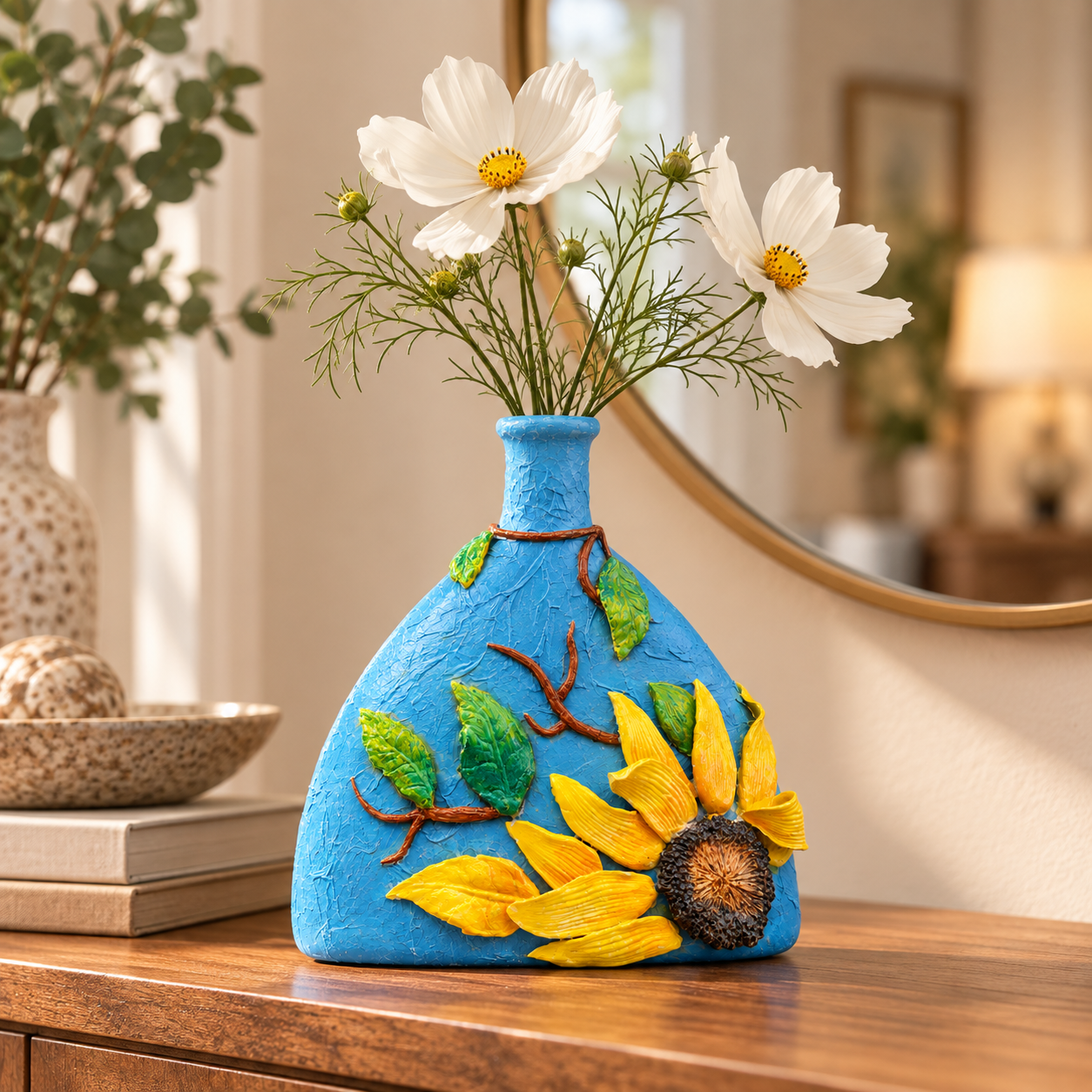 Product Name: Handcrafted Sunflower Relief Decorative Vase